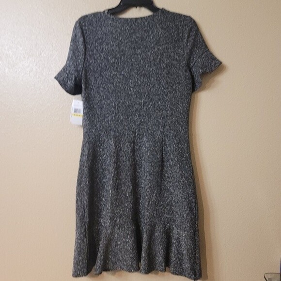 ECI New York womens Giltter Metalic Dress W/ Sleeve and Buttom Flutter Hem - Picture 8 of 9